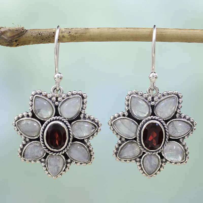 - Winter warm clothes for short-haired dogsCamellia Blossoms Rainbow Moonstone Garnet Dangle Earrings from India