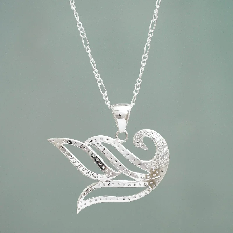 - Foldable and portable cat bagGraceful Swan Silver Silhouette Pendant Necklace from Peru