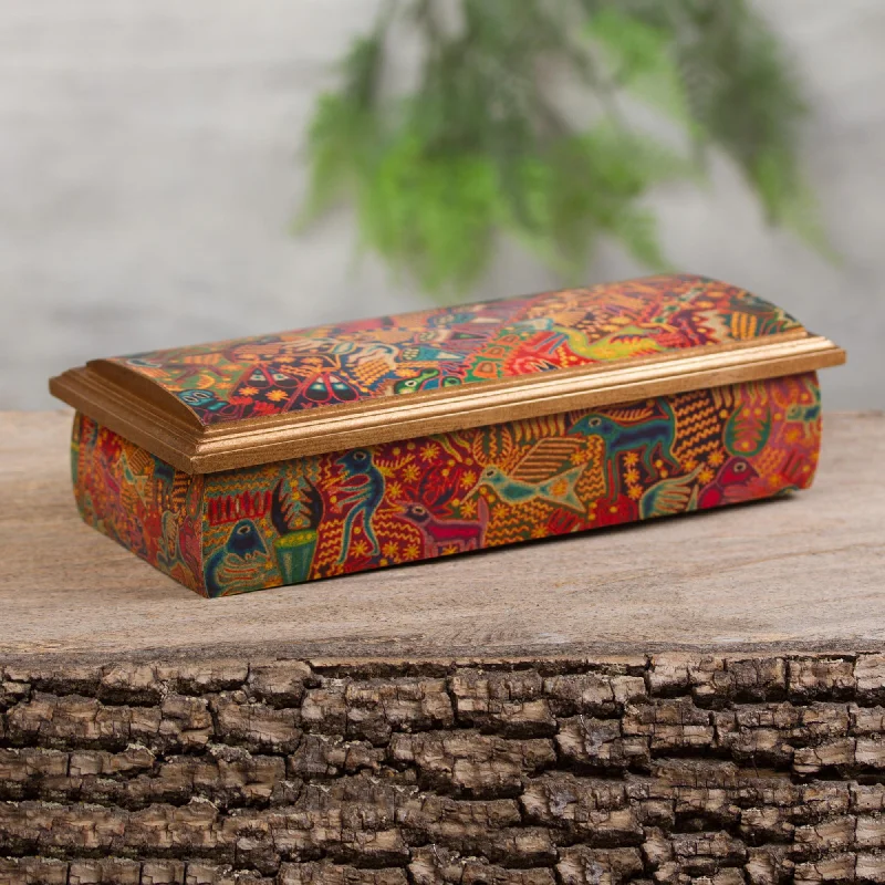 ---Huichol Fiesta Huichol Theme Decoupage Jewelry Box with Mirror