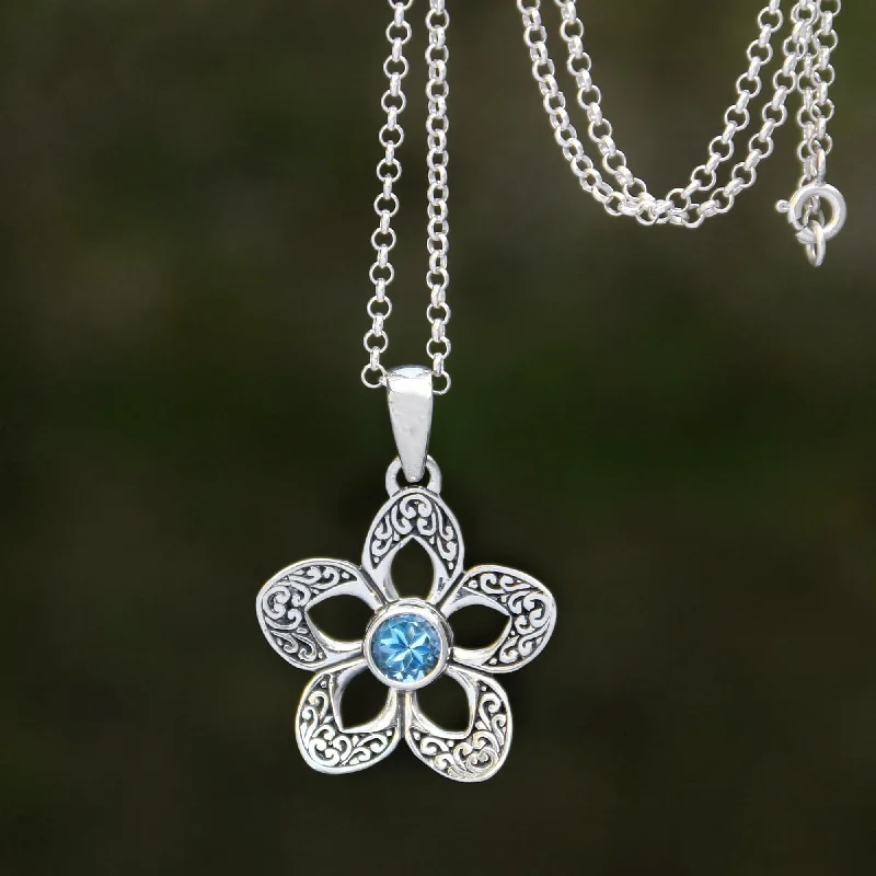 - Air box TSA certified check-inSekar Langit Floral Blue Topaz Pendant Necklace Crafted in Bali