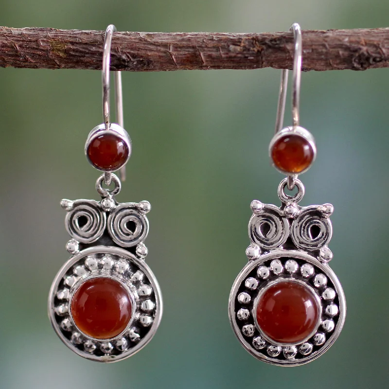 - Car dog seat beltFire Owl Handcrafted Indian Sterling Silver and Carnelian Earrings