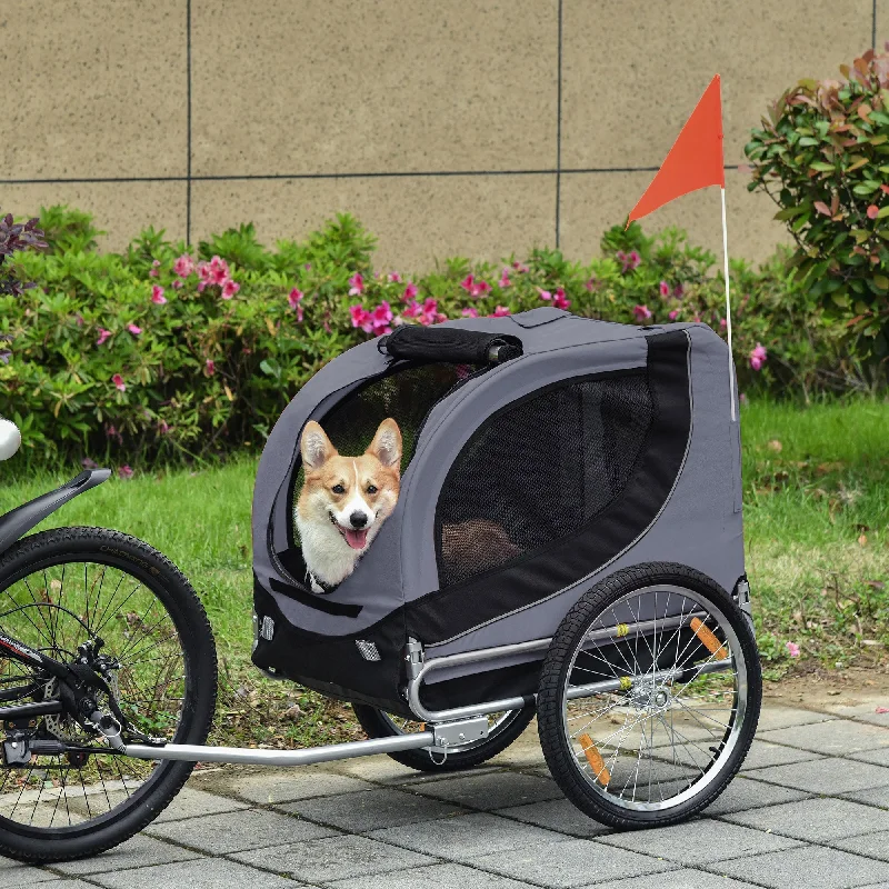  . **Dog collar is luminous and reflective**PawHut Steel Pet Bicycle Trailer 2 Wheel Jogger Carrier Grey