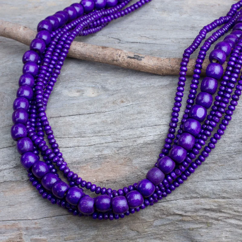 Pet ProductsOrchid Dance Purple Wood Bead Necklace Hand Crafted in Thailand