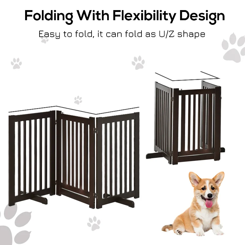  . **Dog snack bag is portable**PawHut Pet Gate Medium-density fibreboard Freestanding Expandable Dog Gate w/ Latched Door Brown