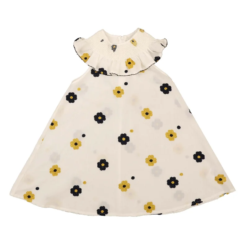 ---Noma Yellow Frill Around Neck Embroidered Flower Dress