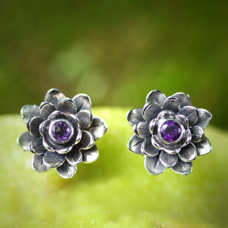 - Winter warm clothes for short-haired dogsLilac-Eyed Lotus Artisan Crafted Floral Amethyst Button Earrings