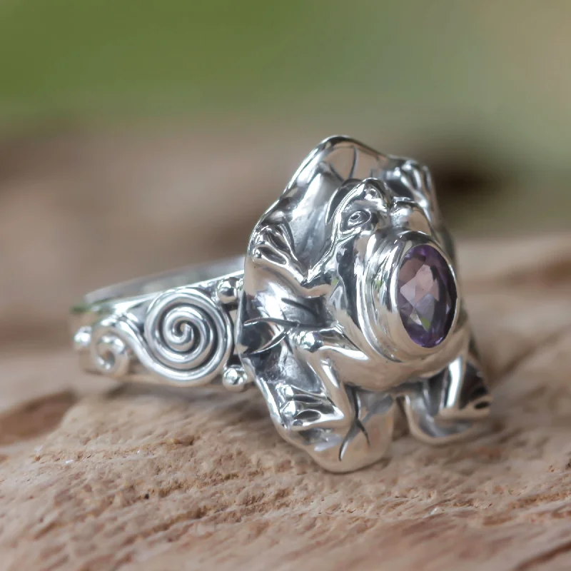 - Air box TSA certified check-inLilac Rainforest Frog Amethyst and Silver Frog Cocktail Ring