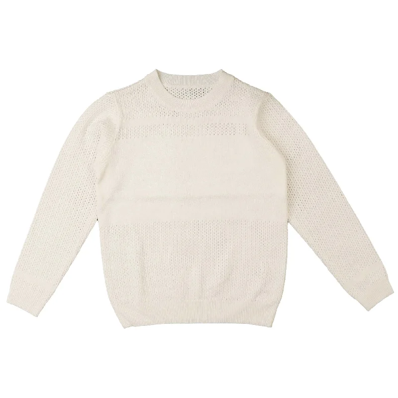 ---Noma White Pointelle Long Sleeve Knit