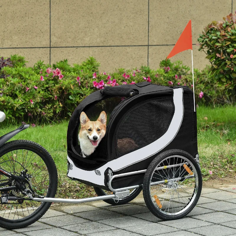  . **Dog snack bag is portable**PawHut Folding Dog Bike Trailer Pet Bicycle Jogger Travel Carrier-Black & White