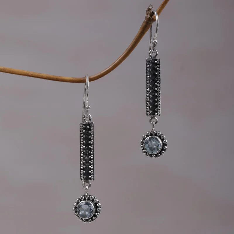 ---Falling Raindrops Sterling Silver and Blue Topaz Dangle Earrings from Bali