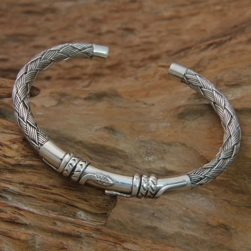  -Explosion-proof leash FOR LARGE dogsBalinese Serpents Snake Themed Sterling Silver Cuff Bracelet from Bali