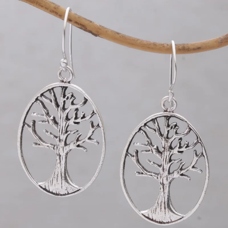 - Foldable and portable cat bagLeafless Trees Oval Tree Sterling Silver Dangle Earrings from Bali