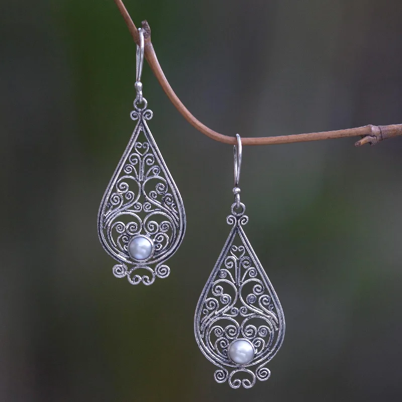 - Cat hair ball removal and hair removal creamFiligree Tendrils Balinese Cultured Pearl Silver Filigree Handcrafted Earrings