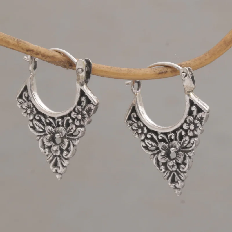 - Deodorizing cat litter tofu litterFloral Points Floral Pointed Sterling Silver Hoop Earrings from Bali