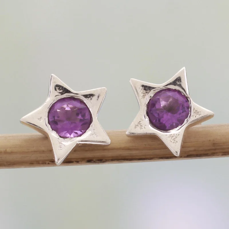 - Pet stroller can be taken on the planeBright Star Star Shaped Amethyst and Sterling Silver Stud Earrings