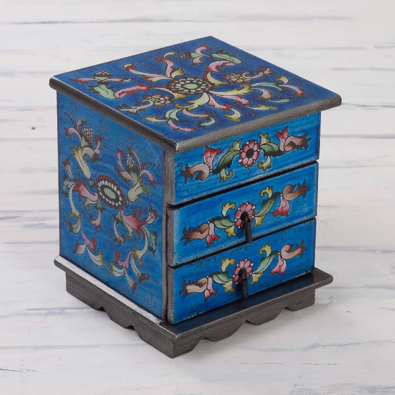 - Dog anti-slip matCelestial Blue Reverse Painted Glass Jewelry Box Chest with Mirror