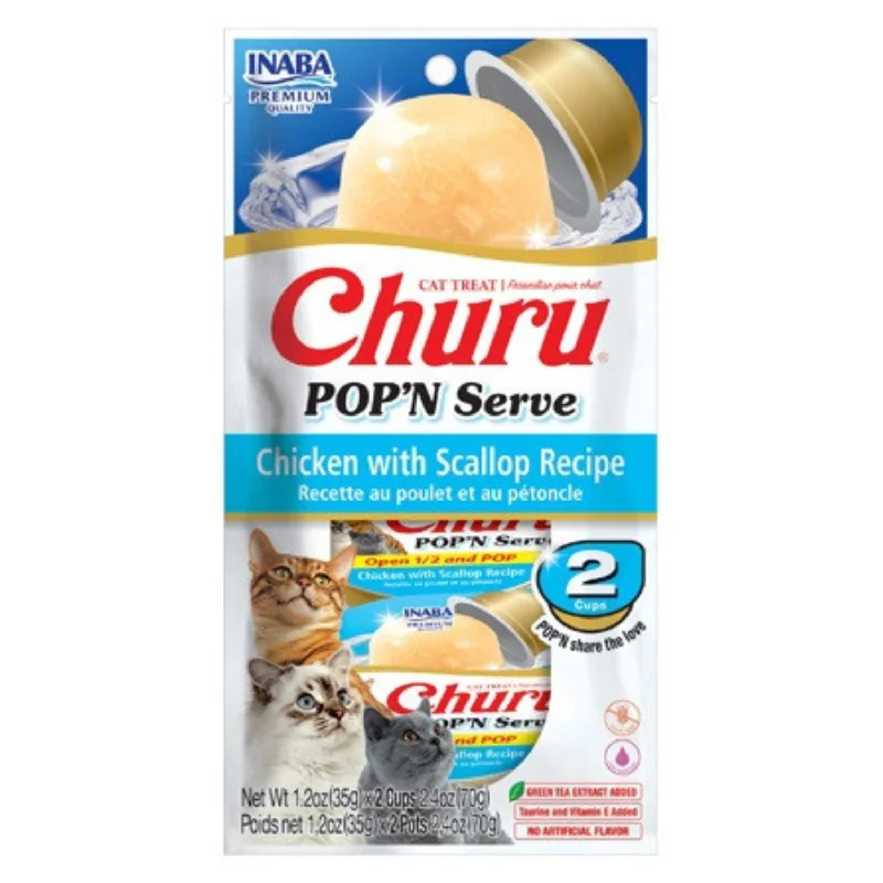    - Natural ingredient cat food  Likable Cat Treat - CHURU POP'N SERVE - Chicken with Scallop Recipe - 1.2 oz cup, 2 ct