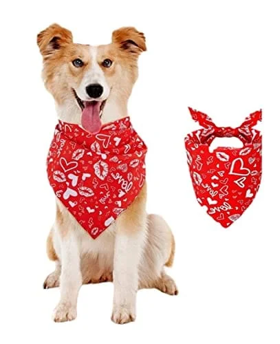 Pet easy-to-wear and take-off design clothesKUTKUT Valentines Day Dog Bandana | Reversible Dog Triangle Scarf | Dog Wedding Bandana Hearts Print Pet Kerchief Accessories for Large Medium Small Dogs Cats Pets (Size: 70 x 48 x 48 cm)