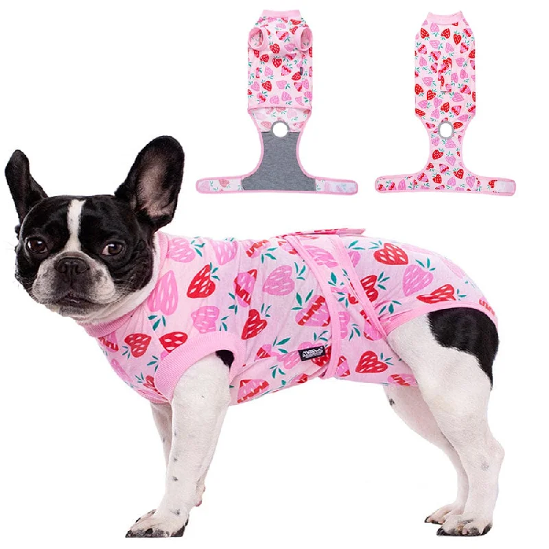 Pet holiday dress-up clothesKUTKUT Recovery Suit for Dogs Cats After Surgery, Professional Pet Recovery Shirt Dog Abdominal Wounds Bandages, Substitute E-Collar & Cone, Prevent Licking Small Dog Onesies (Pink)