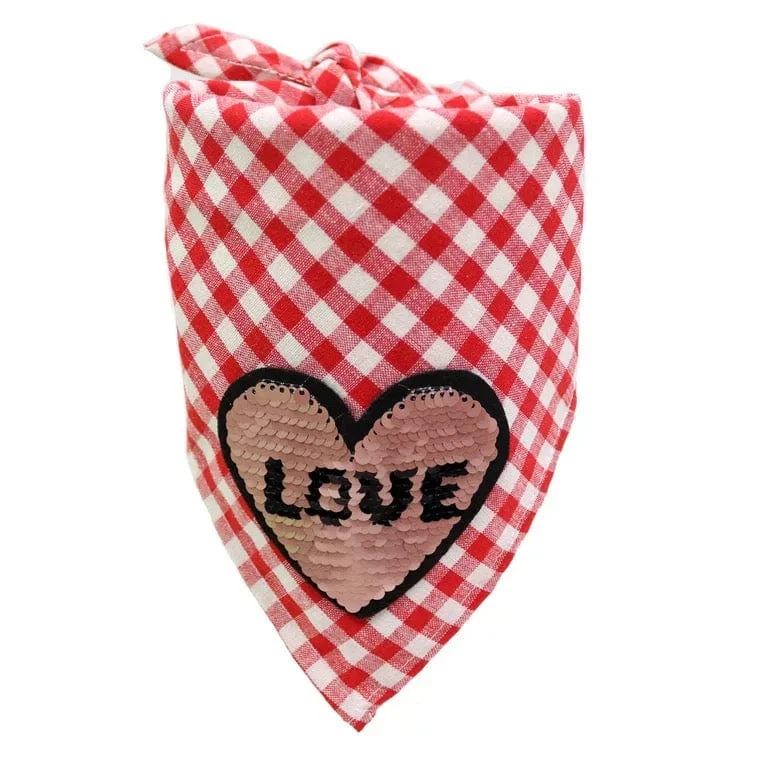 Classification by season or weather:KUTKUT Decorative Dog Bandana | Sequin Heart Pet Scarf Triangle Bib | Cotton Plaid Scarf with Love Pattern | Adjustable Neckerchirf for Valentine Day