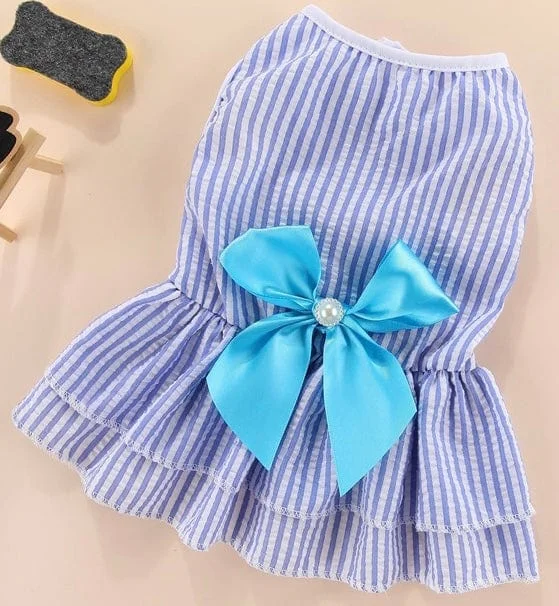 Large dog clothesKUTKUT Frock Dress for Small Dog Girl Puppy Clothes Female Princess Tutu Striped Skirt Summer Shirt for Shih Tzu, Maltese Cat Pet Apparel Outfits (Blue)