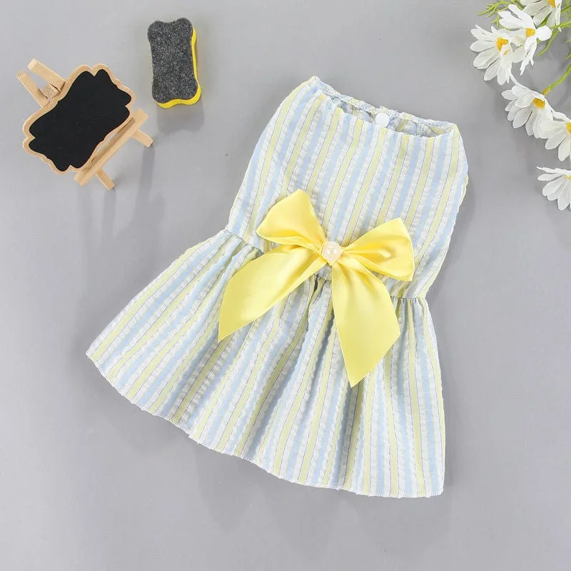 Pet cotton clothesKUTKUT Small Dog Dress Girl Puppy Clothes Female Princess Tutu Striped Skirt Summer Shirt for Shih tzu, Maltese Cat Pet Apparel Outfits  ( Yellow )