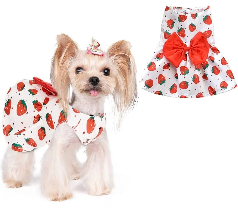 Pet anti-allergic clothesKUTKUT Cute Straberry Pattern Dog Dress with Lovely Bow Pet Apparel Dog Clothes for Small Dogs and Cats | Puppy Summer Dress Birthday Pet Apparel Dress  (Red)