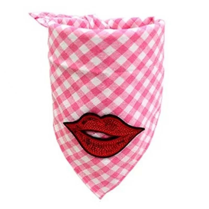 Winter warm clothes for catsKUTKUT Decorative Valentine Dog Bandana | Sequin Lip Pet Scarf Triangle Bib | Cotton Plaid Scarf with Kiss Pattern | Adjustable Neckerchirf for Valentine Day