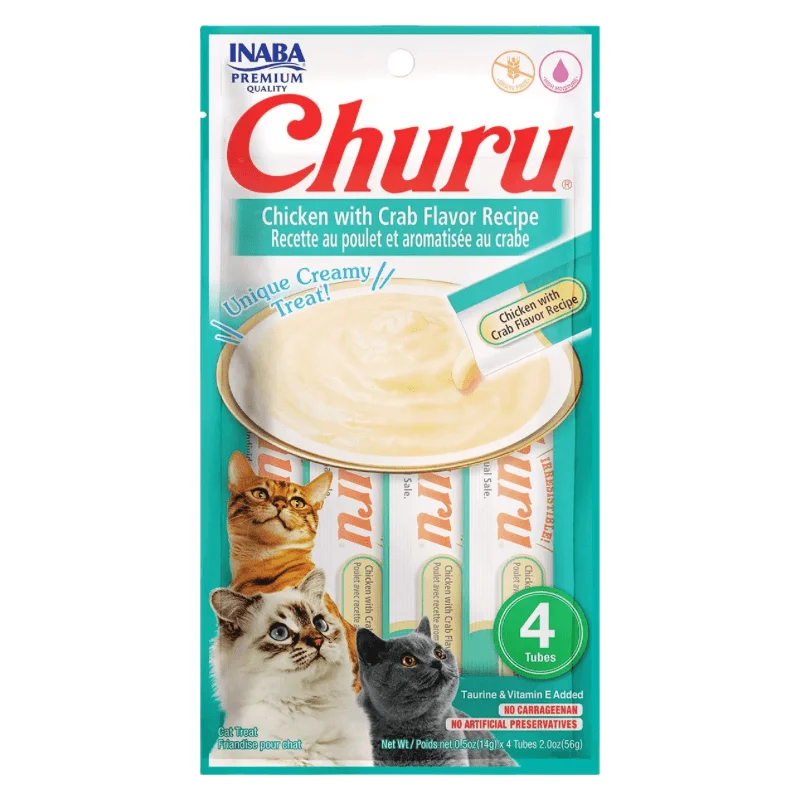    - Cat food discounts and promotions  *(Best By 2025-04-06)* Creamy Cat Treat - CHURU - Chicken with Crab Flavor Recipe - 0.5 oz tube, 4 ct