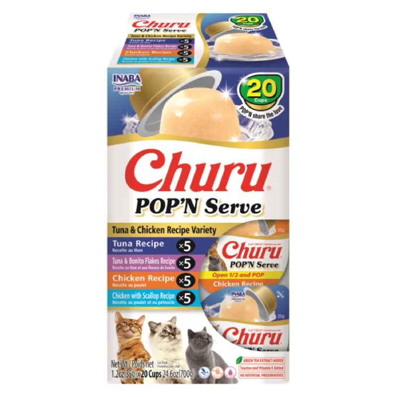    - Purina Pro Plan cat food palatability  Likable Cat Treat - CHURU POP'N SERVE - Tuna & Chicken Recipe Variety - 1.2 oz cup, 20 ct