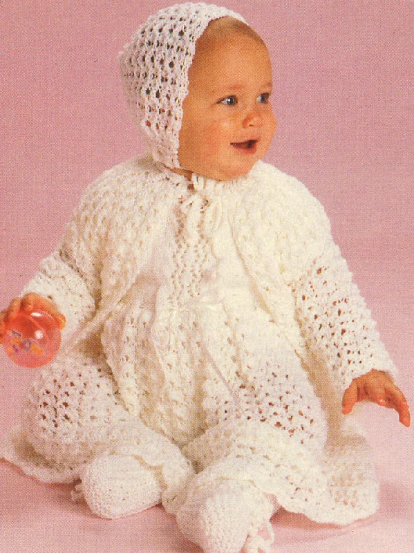 ---Christening Dress, sweater, booties and Bonnet Pattern