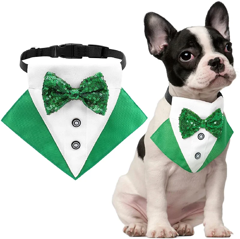 Pet wedding dressesKUTKUT Dog Tuxedo,Pet Green Collar Puppy Costume Adjustable Dog Bandana Scarf Doggie Bibs, Irish Lucky Dress-Up Dog Bow Tie with D-Ring for Small Dogs