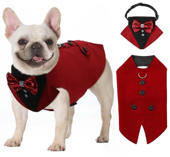 Small dog clothesKUTKUT Dog Tuxedo, Detailed Dog Tuxedo for Small Dogs with Exquisite Stitching, Stylish Dog Wedding Bandana Set for Wedding, Festival, Birthday etc (Red)